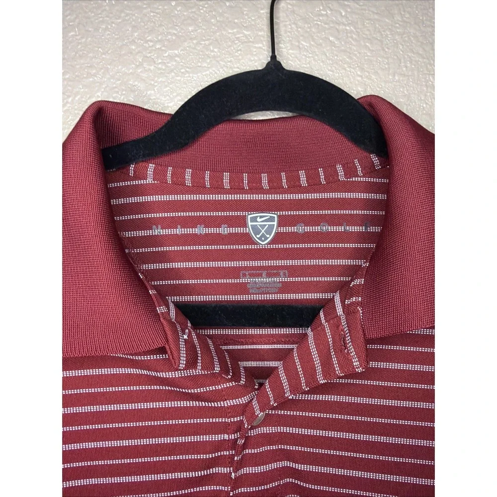 L Nike Golf Polo Men's Large Maroon White Stripe Golf Shirt